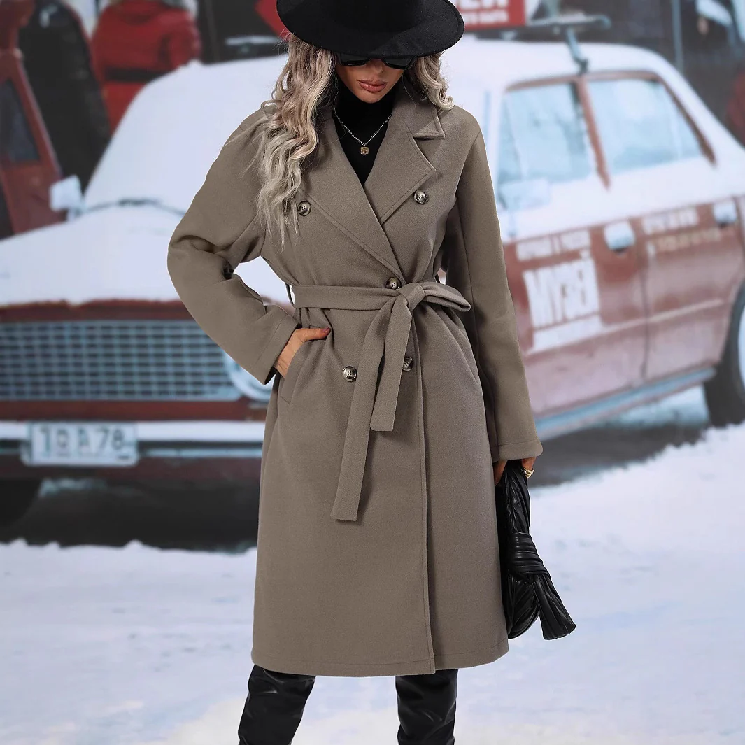New Style Suit Woolen Double-Breasted Coat For Women